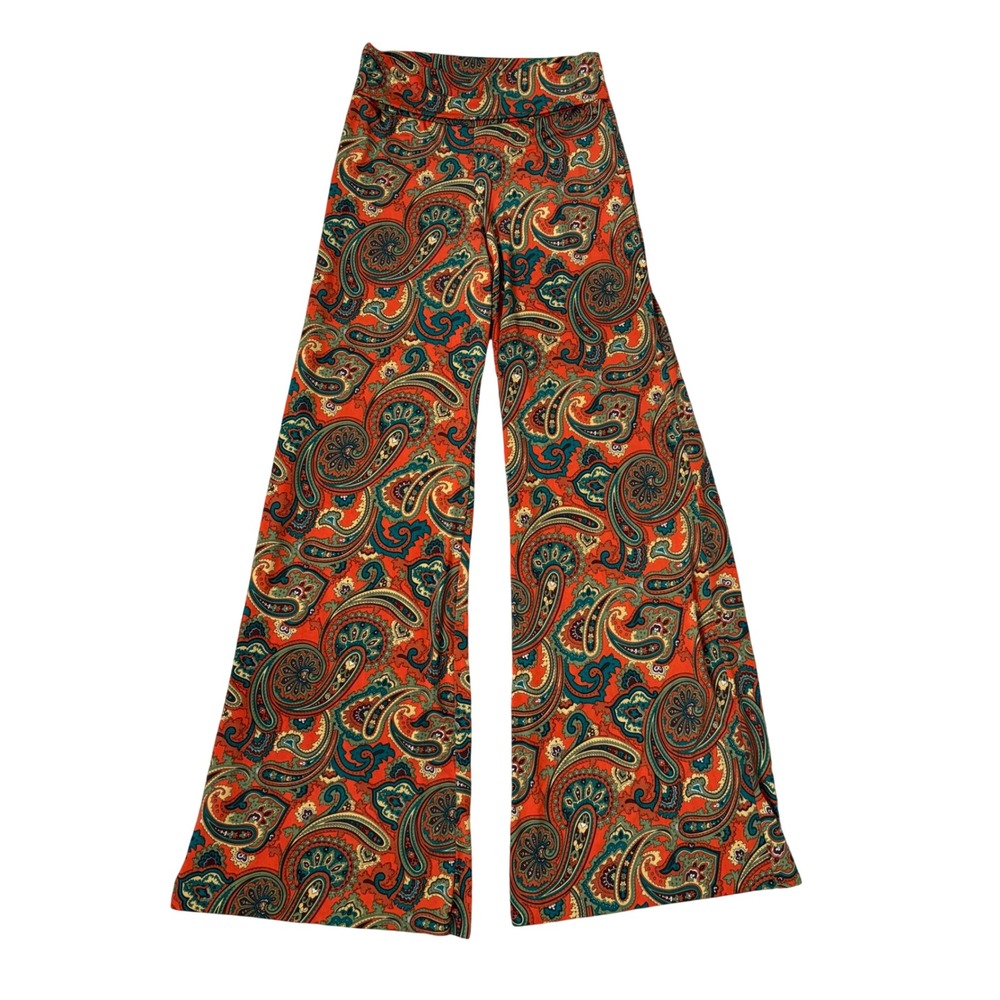 Yahada Orange Paisley Palazzo Bohemian Flare Festival Boho Chic Indie Hippie L